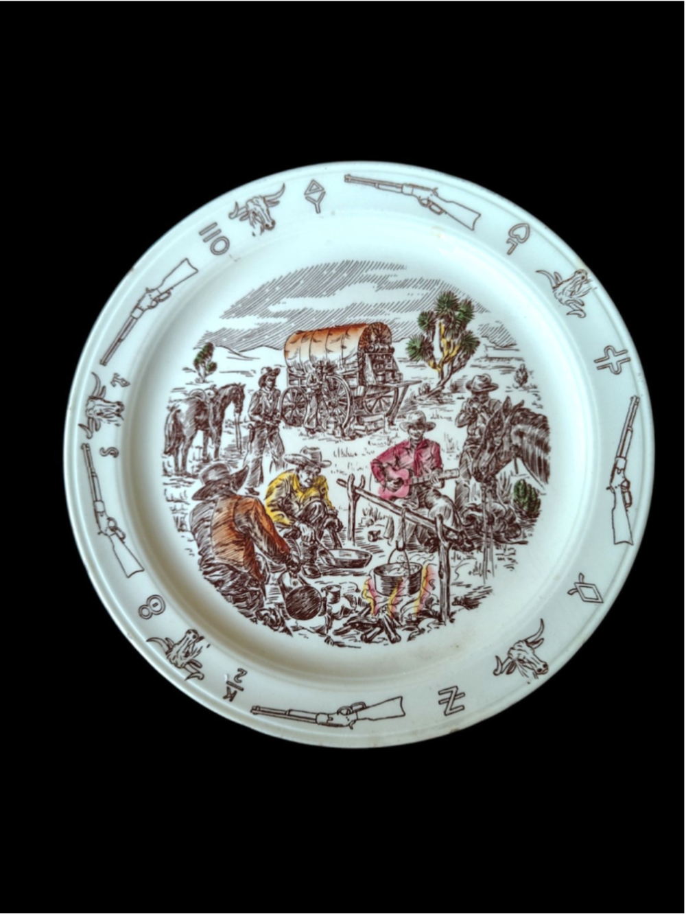 Vernon Kilns Frontier Days Dinner Plate Winchester 73 1950s Hand Painted 10 1/4”
